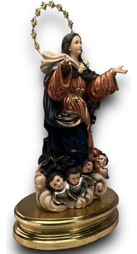 Asunción De La Virgen María En Madera Y Hoja De Oro 54cm