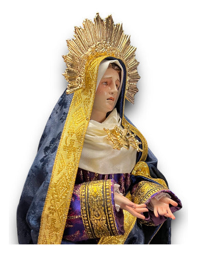 Virgen De Los Dolores Tallada En Madera Con Accesorios 34cm
