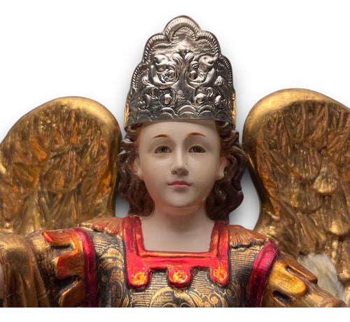 San Miguel Arcángel En Madera Estofado En Oro Fino 31cm