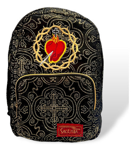 Mochila Mini Sacristía Bordada  Corazon De Jesus