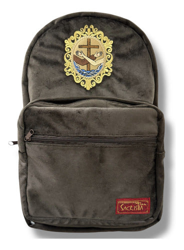 Mochila Sacristía Franciscana Escudo Franciscano Bordada