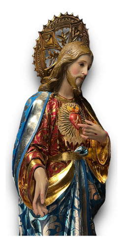 Sagrado Corazón De Jesús Estofado En Acabado Bruñido 126cm