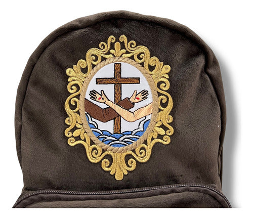 Mochila Mini Sacristía Bordada Franciscana Sacrimochila Escudo Franciscano