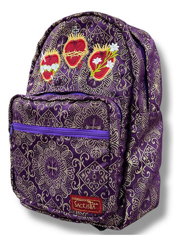 Mochila Sacristía Bordada Tres Corazones Barroca