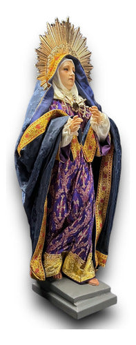 Virgen De Los Dolores Tallada En Madera 46cm Con Accesorios