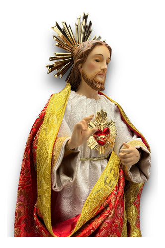 Sagrado Corazón De Jesús De Vestir Talla En Madera 40cm
