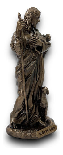 Jesús El Buen Pastor Figura Terminado Bronce Detallada 9cm