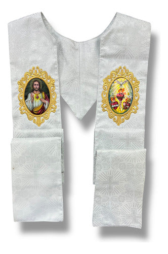 Estola Sacerdotal Brocada Bordada, Pintada A Mano Plateada