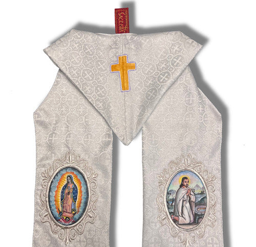 Estola Sacerdotal Brocada Bordada, Pintada Virgen Guadalupe