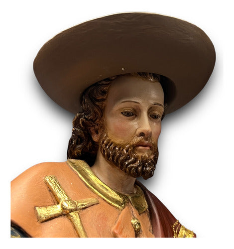 Santiago Peregrino Talla En Madera Decorado En Oro Fino 43cm