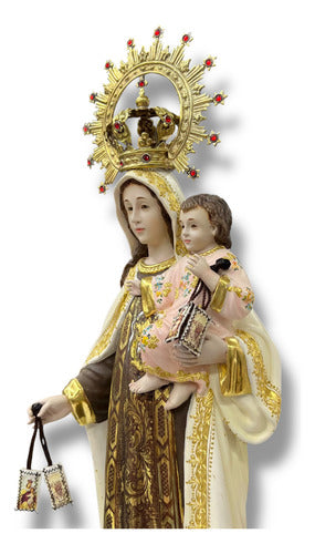 Virgen Del Carmen Talla En Madera Decorada Con Oro Fino 34cm