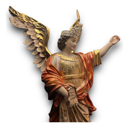 San Gabriel Arcángel En Madera Estofado En Oro Fino 46cm