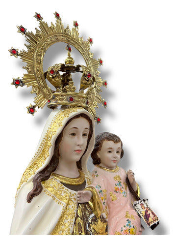 Virgen Del Carmen Talla En Madera Decorada Con Oro Fino 34cm