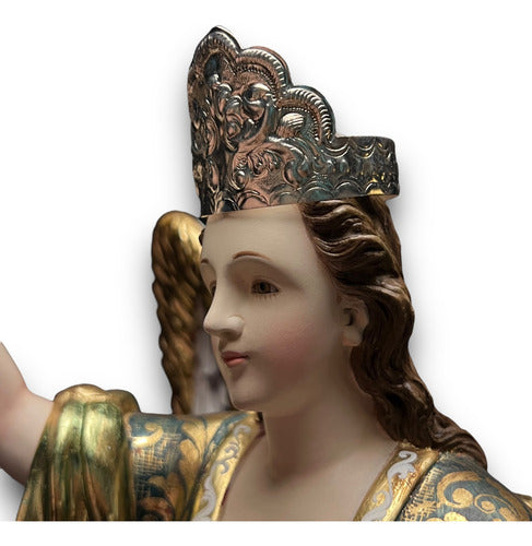 San Miguel Arcángel En Madera Estofado En Oro Fino 43cm