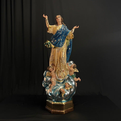 Asunción De María 81cm Óleo Y Hoja De Oro