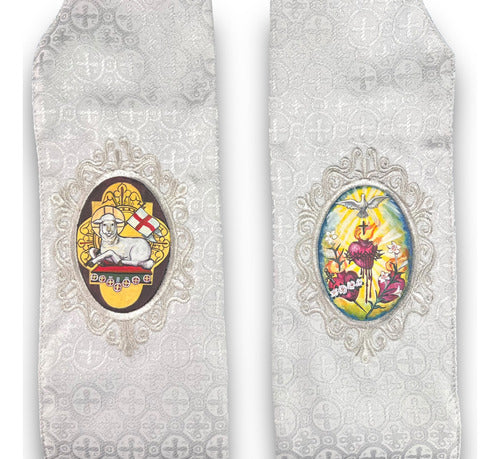 Estola Sacerdotal Brocada Bordada, Pintada A Mano Plateada