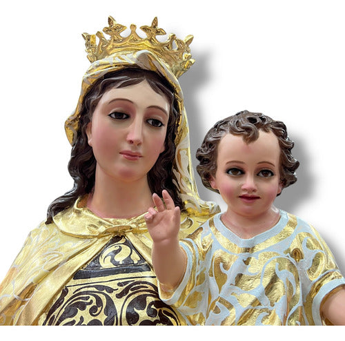 Virgen Del Carmen 130cm Estofada En Hoja De Oro