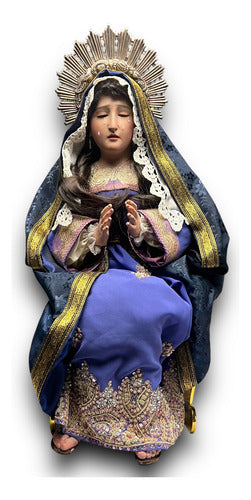 Virgen De Los Dolores Articulada Tallada En Madera 64cm