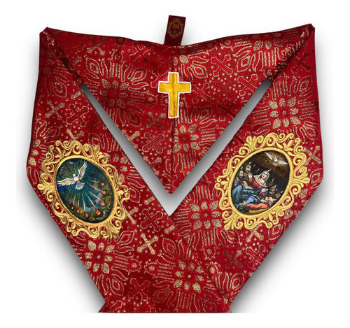 Estola Sacerdotal Brocada Bordada, Pintada A Mano Roja