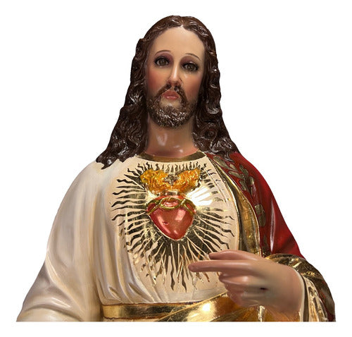 Sagrado Corazón De Jesús 107 Cm Estofado En Hoja De Oro